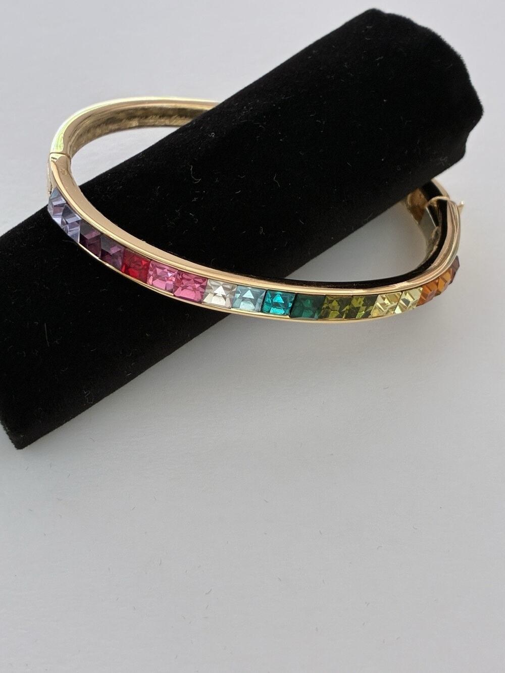 Vintage Givenchy Gold Plated Rainbow Crystal Bangle Bracelet